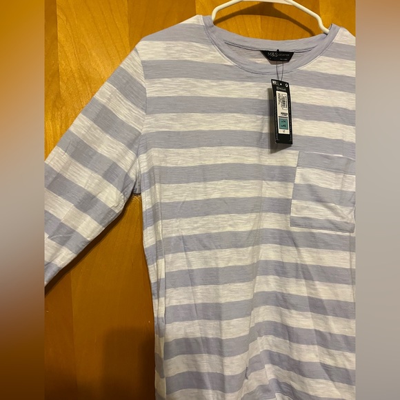 Pure Cotton M&S collection lavender striped tshirt size 14 uk with pocket - Picture 4 of 4